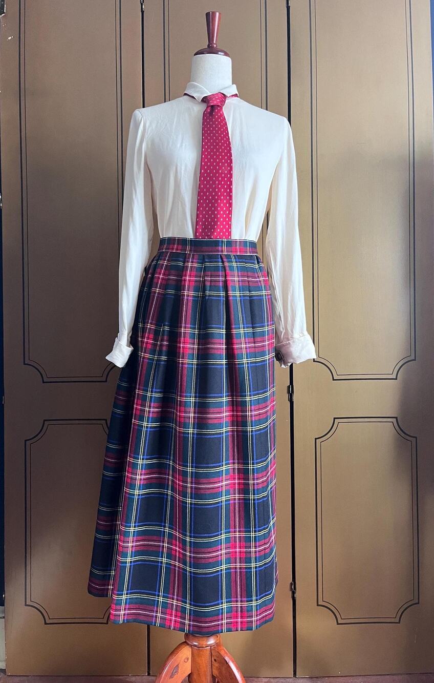 Vintage pleated and plaid maxi skirt, size 14
